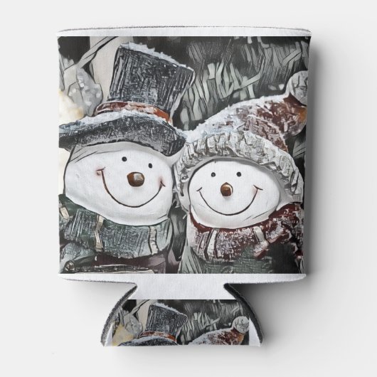 Schneemann und Schneefrau zeichnend Dosenkühler (Vorderseite)