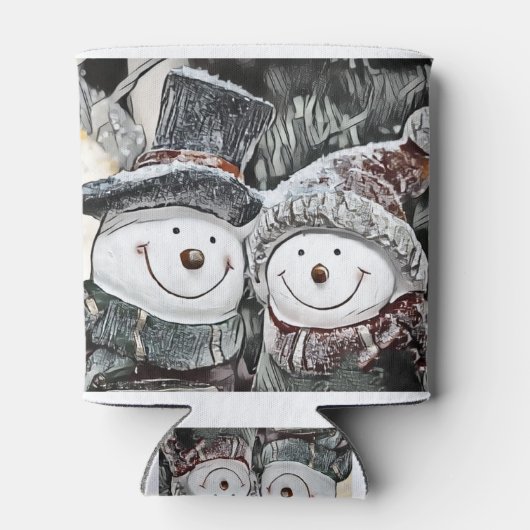 Schneemann und Schneefrau zeichnend Dosenkühler (Rückseite)