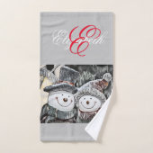 Schneemann und Schneefrau zeichnend HandtuchSet Badhandtuch Set (Handtuch)