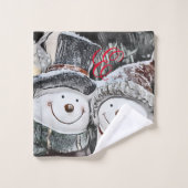 Schneemann und Schneefrau zeichnend HandtuchSet Badhandtuch Set (Waschlappen)