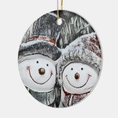 Schneemann und Schneefrau zeichnend Keramik Ornament (Links)