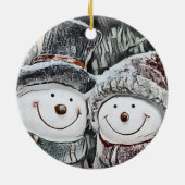 Schneemann und Schneefrau zeichnend Keramik Ornament (Hinten)