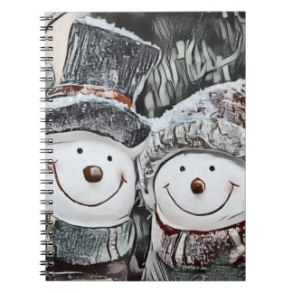 Schneemann und Schneefrau zeichnend Notebook Notizblock