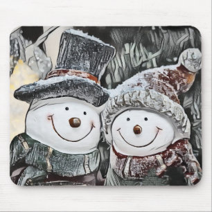 Schneemann und Schneefrau Zeichnung Mousepad
