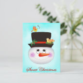 Schneemann und Vögel Feiertagspostkarte (Stehend Vorderseite)