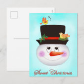 Schneemann und Vögel Feiertagspostkarte (Vorne/Hinten)