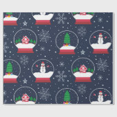 Schneemann und Weihnachtsbaum mit Schneeglobe Geschenkpapier (Flach)