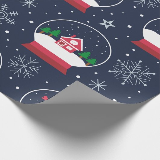 Schneemann und Weihnachtsbaum mit Schneeglobe Geschenkpapier (Ecke)