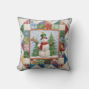 Schneemann und Weihnachtsbaum Quilt Druck Kissen