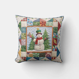 Schneemann und Weihnachtsbaum Quilt Print Kissen