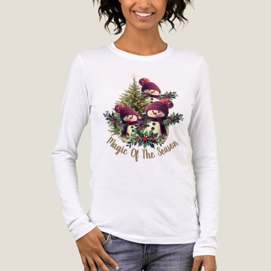 Schneemann und Weihnachtsbaum Tri-Blend Shirt (Vorderseite)