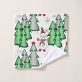 Schneemann und Weihnachtsbäume. Badhandtuch Set (Waschlappen)