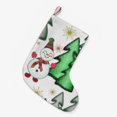 Schneemann und Weihnachtsbäume. Kleiner Weihnachtsstrumpf (Vorderansicht (hängend))