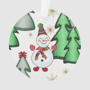 Schneemann und Weihnachtsbäume. Ornament