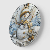 Schneemann und Weihnachtsbaummagie Große Wanduhr (Winkel)