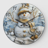 Schneemann und Weihnachtsbaummagie Große Wanduhr (Vorderseite)