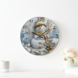Schneemann und Weihnachtsbaummagie Große Wanduhr