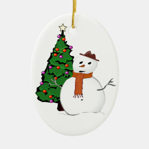 Schneemann und Weihnachtsbaumschmuck Keramikornament