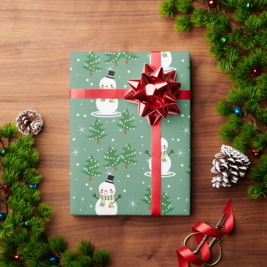Schneemann und Weihnachtsbaumwrapping Paper Geschenkpapier (Feiertagsgeschenk)