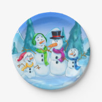 Schneemann und Weihnachtsfamilien - Teller