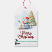 Schneemann und Weihnachtsmarken Geschenkanhänger (Vorderseite)