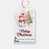 Schneemann und Weihnachtsmarken Geschenkanhänger (Vorderseite)