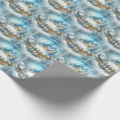 Schneemann und Winter-Hütte Geschenkpapier (Ecke)