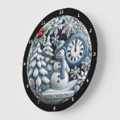 Schneemann- und Winterwaldlandschaft mit Weihnacht Große Wanduhr (Winkel)