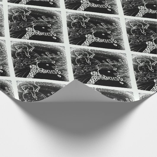 Schneemann und Yaie in schwarzen Weihnachten Geschenkpapier (Ecke)