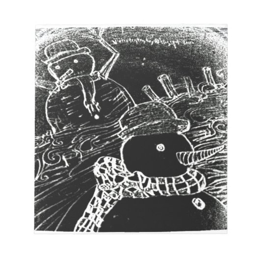 Schneemann und Yaie in schwarzen Weihnachten Notizblock (Vorderseite)