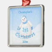 Schneemann-Verzierung des Babys 1. Weihnachts Silbernes Ornament (Links)
