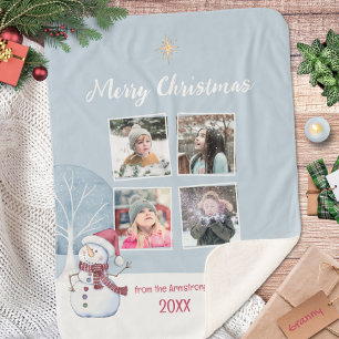 Schneemann Vier-Foto-Collage Weihnachten Sherpadecke