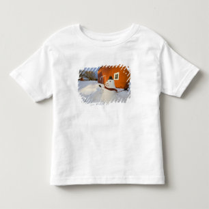 Schneemann vor roter Scheune in Kolumbien-Fälle Kleinkind T-shirt