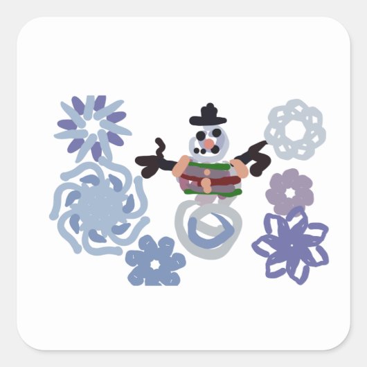 Schneemann warm quadratischer aufkleber (Vorderseite)
