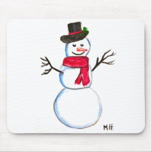 Schneemann Wasserfarbe gemalt vintage Winter Mousepad
