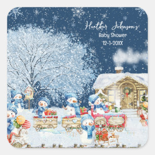 Schneemann-Weihnachten-Baby-Party Quadratischer Aufkleber