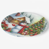Schneemann Weihnachten Pappteller (Schrägansicht)