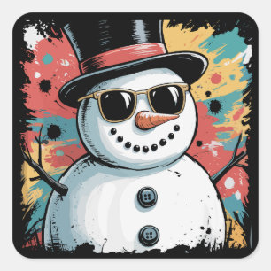 Schneemann Weihnachten Pinselstrich Splatter Cool  Quadratischer Aufkleber