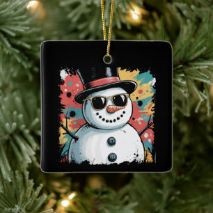 Schneemann Weihnachten Pinselstrich Splatter Coole Keramikornament