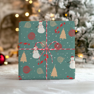 Schneemann & Weihnachts-Icons-Muster - Fröhliche F Geschenkpapier