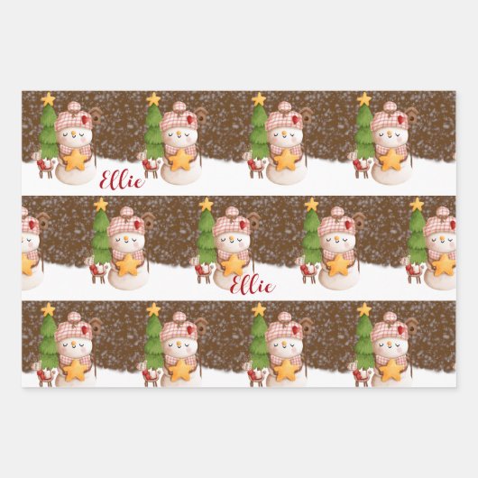 Schneemann, Weihnachts-Personalisierte Wrapping Pa Geschenkpapier Set (Vorderseite 3)
