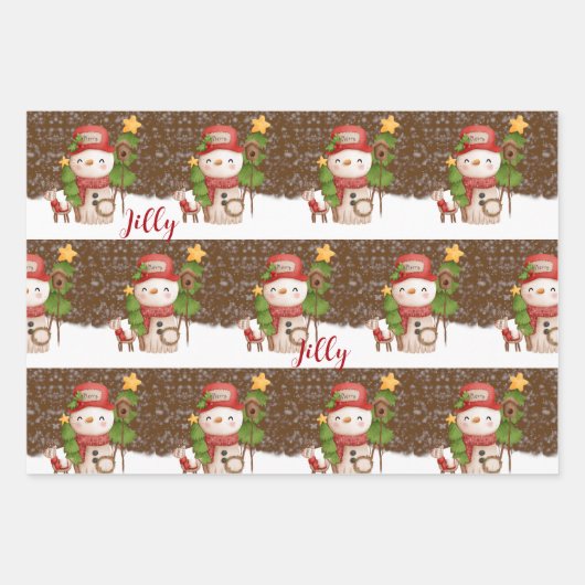 Schneemann, Weihnachts-Personalisierte Wrapping Pa Geschenkpapier Set (Vorderseite 2)