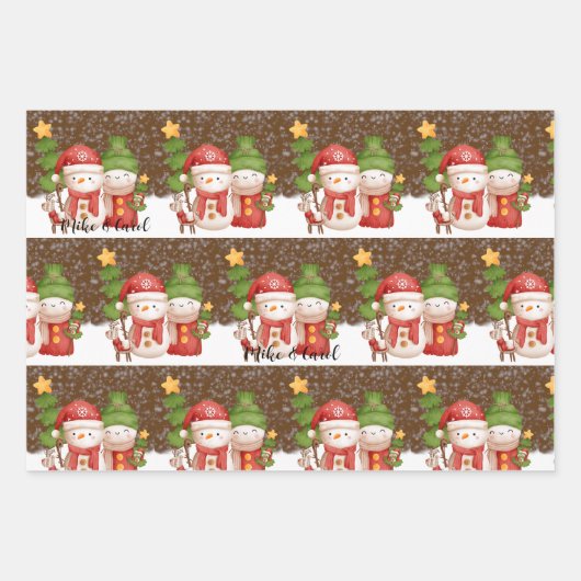 Schneemann, Weihnachts-Personalisiertes Wrapping P Geschenkpapier Set (Vorderseite 3)