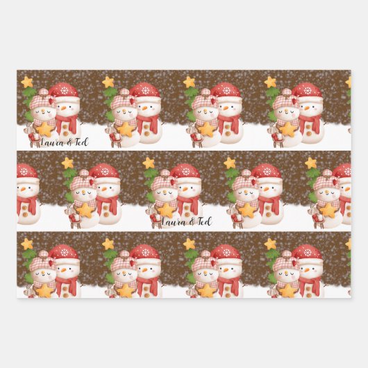 Schneemann, Weihnachts-Personalisiertes Wrapping P Geschenkpapier Set (Vorderseite)
