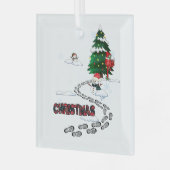 Schneemann, Weihnachtsbaum, Fußabdrücke, Schnee Ornament Aus Glas (Vorderseite links)