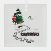 Schneemann, Weihnachtsbaum, Fußabdrücke, Schnee Ornament Aus Glas (Rückseite)