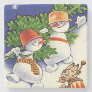 Schneemann-Weihnachtsbaum-Trommelkaninchen Steinuntersetzer