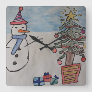 Schneemann & Weihnachtsbaum Wanduhr
