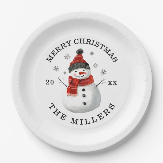 Schneemann Weihnachtsdruckplatte Party Pappteller (Vorderseite)