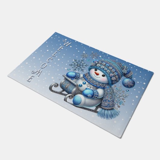 Schneemann Weihnachtsfeiertag Türmatte (Schrägansicht)